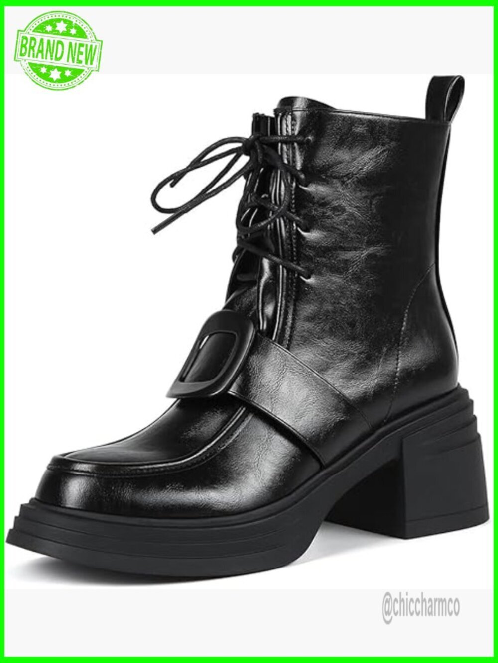 Chunky Heel Lace Up Combat Ankle Boots Platform Motorcycle Bootie